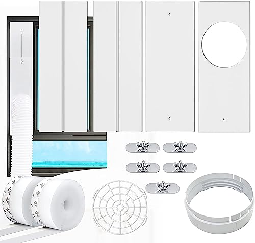 Kit Ventana Aire Acondicionado Portátil, Placas de Sellado de Ventana Corredera de Aire Acondicionado Portátil, Adecuado para Tubos de 5'/5,9' de diámetro, con Adaptador de Ventana (Ø15cm, 43-152cm)