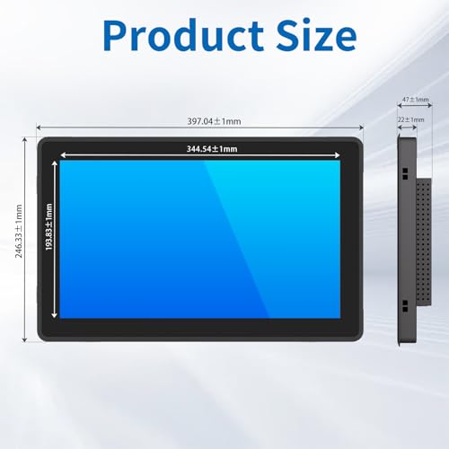 Image of 15.6 Inch Industrial Touch Screen Monitor, 10 Points Touch, Ratio 16:9 Capacitive PCAP Display, 1920 x 1080R, Active Matrix TFT LCD, LED Backlight, VGA, DVI, HD-MI Ports