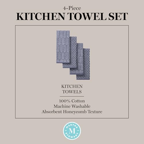 Martha Stewart Honeycomb Chambray Textured Kitchen Towel 4-Pack Set, 100% Cotton with Absorbent Terrycloth, Decorative Kitchen Towels, Navy Blue, 16"x28" - Image 6