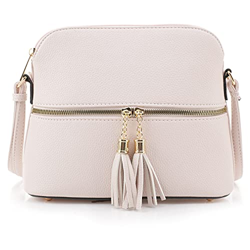 Image of SG SUGU Lunar Lightweight Medium Dome Crossbody Bag Shoulder Bag with Tassel | Zipper Pocket | Adjustable Strap