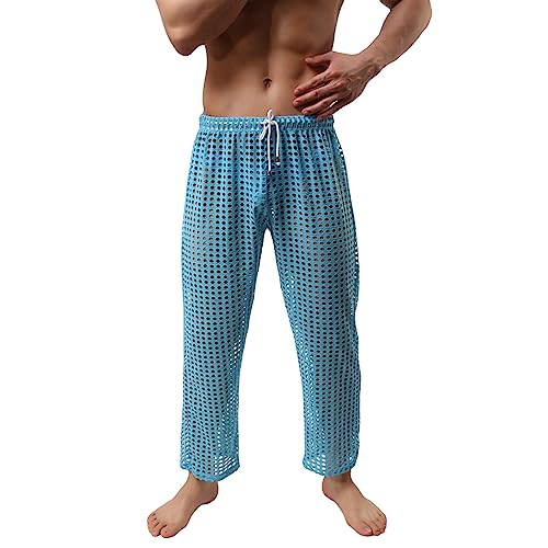 Men's Mesh Fishnet See Through Pants Hollow Openwork Drawstring Lounge Long Pants Muscle Trousers Pajamas Bottoms3
