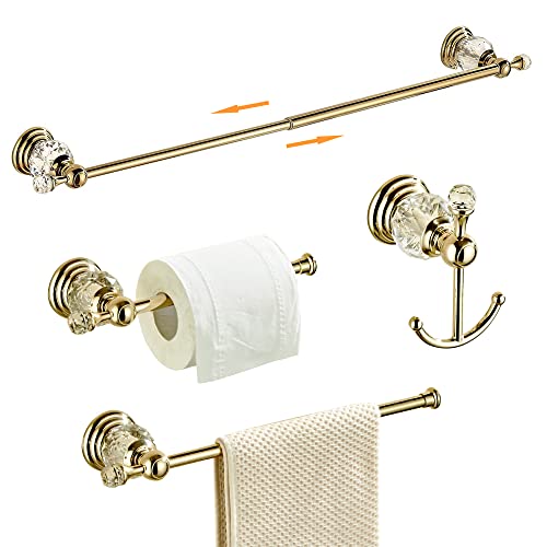 Juego de Accesorios de baño de Cristal, toallero Ajustable, Soporte de Papel higiénico, Soporte para Toallas de Mano, Gancho, Juego de Accesorios de baño Dorados montado en la Pared (Oro Brillante) Cover