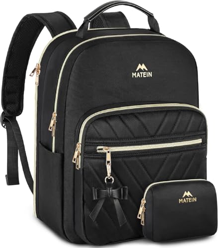 MATEIN Backpack Purse for Women, 15.6 inch Cute Stylish Waterproof Backpack Purse with USB Port, Fashion Waterproof Casual Daily Shoulder Bag for College Work Travel, Gifts for Ladies, 2pcs Set, Black