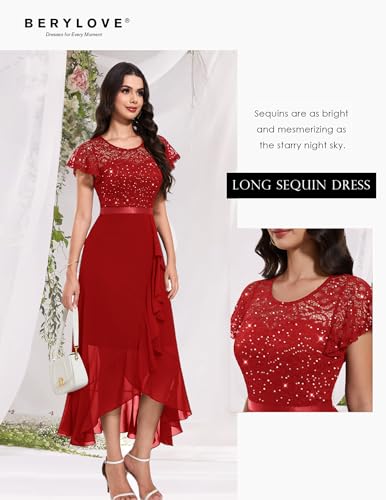 Image of BeryLove Formal Dresses for Women 2026 Wedding Guest with Slit Cocktail Elegant Lace Long Prom Dress