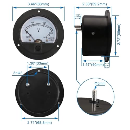 Voltmètre analogique AC 0-150V rond modèle 62T2 de panneau