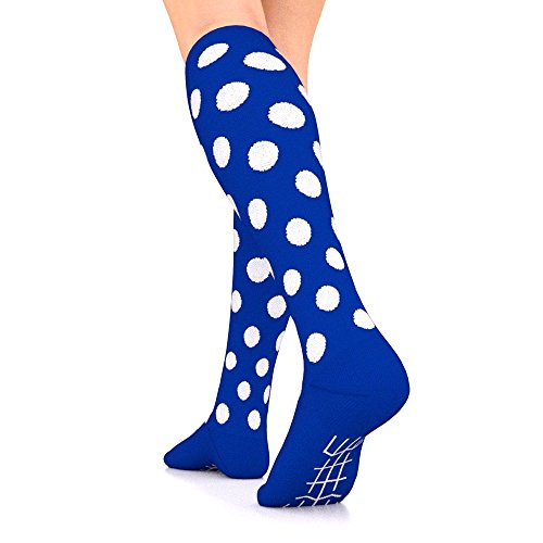 Go2 Compression Socks for Men Women Nurses Runners| Medium Compression Stockings… (Blue Polka Dot 16-22 mmHg, Medium)