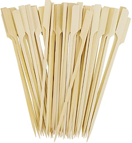 DELIGHTBOX 6 Inch Bamboo Paddle Picks BBQ Grill Food Sticks, 100 PCS Wide Flat Paddle Wood Picks Square Skewers Food Appetizer Toothpicks for Cocktail, Appetizers, Fruit Kabobs, Sandwich, Snacks