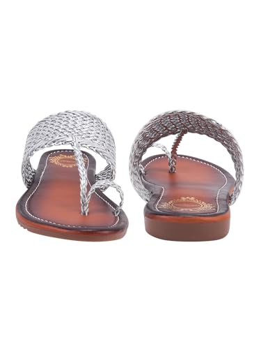 Image of Shoetopia Women's Kolhapuri Flats - Handwoven Bunai Sandals with Toe Loop | Ethnic Slip-On Chappals for Casual Festive
