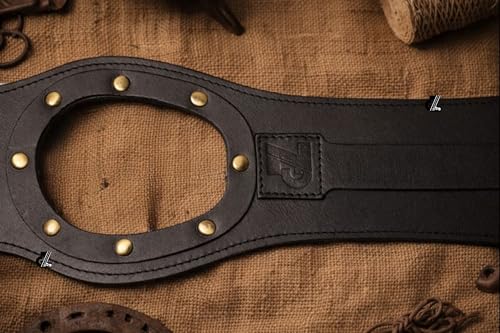 Image of Genuine Leather Motorcycle Tank Strap with Pouch Compatible with Royal Enfield Hunter 350 (Black)