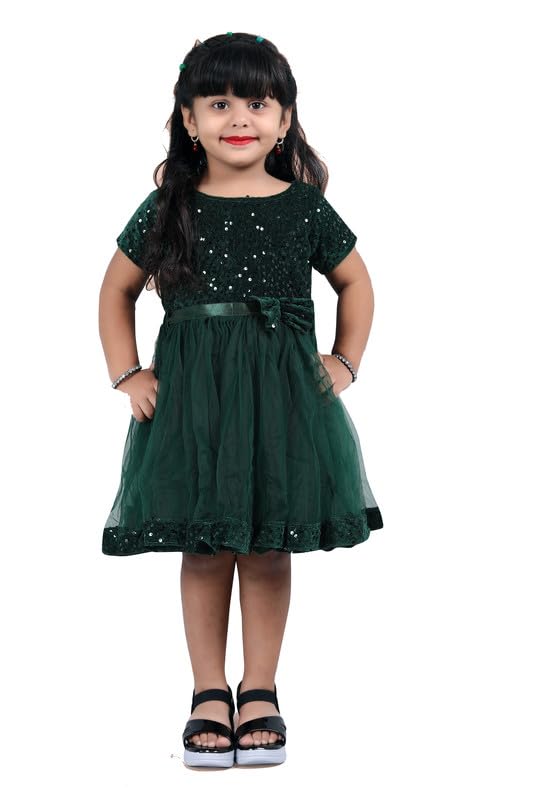 Xavima Yellow Kids Embellished Knee Length Half Sleeve Frock for Girls, Dress with Embellished Design, Soft Comfortable Fabric, Birthday & Special Occasion Wear