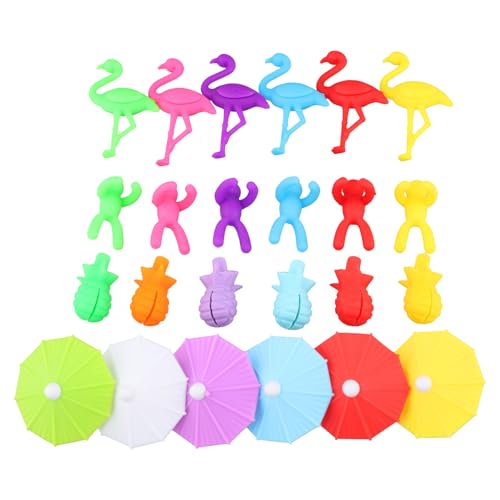 volumoon Glasmarkierer, 24 Stück Wein Marker, glasmarker silikon, weinglas markierer,Glasmarkierer Silikon,gläser markieren für Weinglas, Champagnerglas,Cocktailglas,Martini-Glas,Bar Party Dekoration