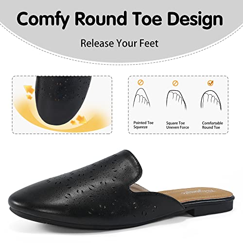 Fudynmalc Mules For Women Flats Comfortable Round Toe Womens Mules Shoes Breathable Slip On Backless Slide Loafers For Women Black #TOP2