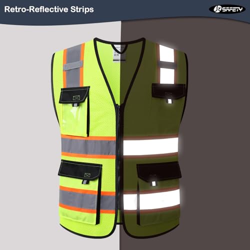 Image of JKSafety Hi Vis Reflective Safety Vests for Men Women High Visibility Vest with Pockets Mesh Fabric Construction Safety Apparel Neon Vest for Work (220-Yellow 5XL)