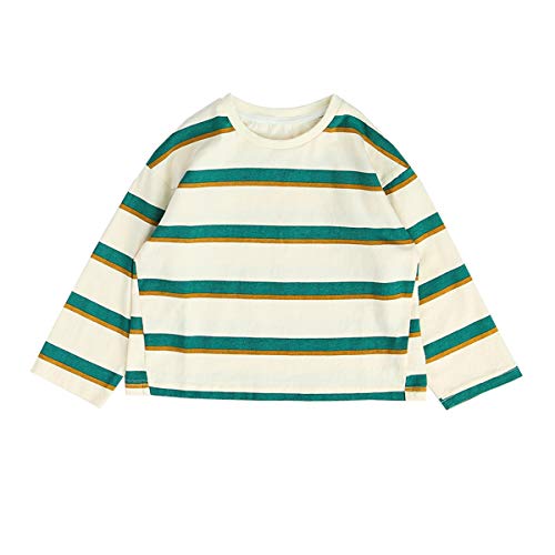 Mason Island Kids Little Boys Girls Cute Cotton Crewneck Long Sleeve T-Shirt Baby Toddler Green Striped Tee Shirt?3-7year? 5T