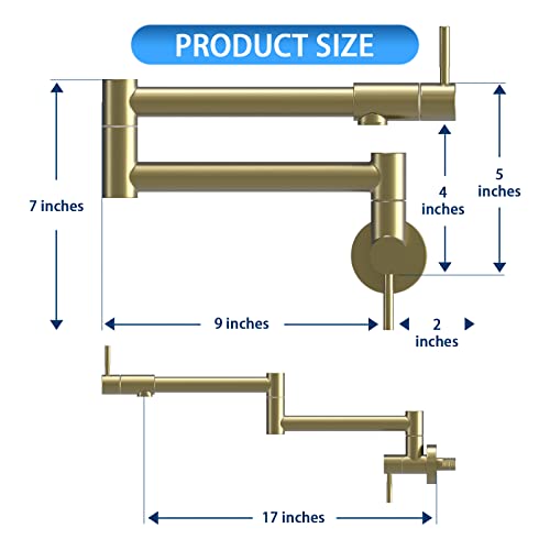 Gowin Gold Pot Filler,Wall Mount Pot Filler Faucet,Brushed Gold Folding Faucet With Stretchable Double Joint Swing Arm,Kitchen Sink Pot Filler Faucets,Kitchen Faucet Over Stove #TOP5
