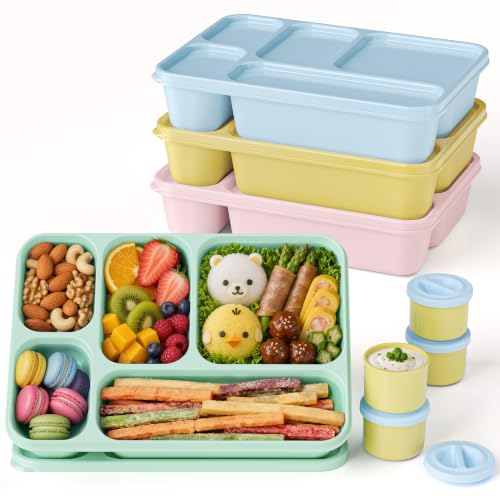 Image of 4 Packs Bento Snack Box Container for Adults with 4 Sauce Cups, Pastel