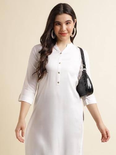 Image of Fabclub Women's Rayon Solid Plain Straight Kurti