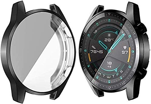 Case Compatible with Huawei Watch GT2 46MM, Soft TPU Plated Case Cover All-Around Protective Bumper Shell Protector for Huawei Watch GT2 46MM Smartwatch Bands Accessories (Black+Clear)