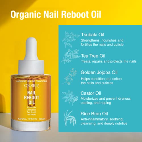 Organic Cuticle Oil For Nails - Usa Made - Japanese Nail Oil Treatment For Damaged Nails - Natural Nail Care & Cuticle Repair - Visible Results For Perfect Nails - Nail Reboot Oil 30Ml By Onsen #TOP4