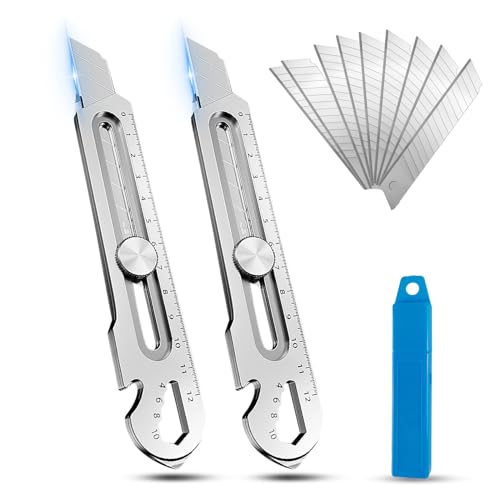RHHGHY 2 Piezas Cutter Profesional Retractil Kit, 7 en 1 Acero Inoxidable Multiusos, con 10 Cuchillas Acero Inoxidable 18mm, para DIY, Trabajo de Corte