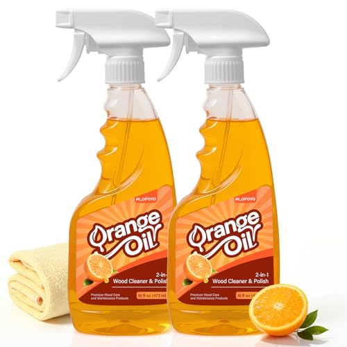 Alofoyo 2-in-1 Furniture Polish Wood Cleaner - 2Pack Natural Orange Oil Spray Protect Wood Surface Safely Enhanced Furniture Restorer Finish Cabinets Tables Antique Floor 32oz Total
