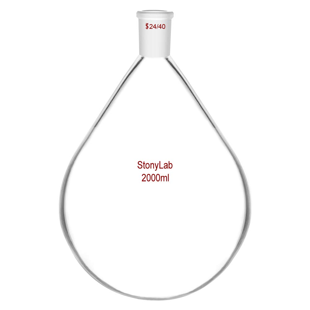 stonylab Okrągła kolba szklana, okrągła, okrągła szyjka, okrągła, okrągła, do laboratorium i szkła, 2000 ml, z przegubem zewnętrznym 24/40