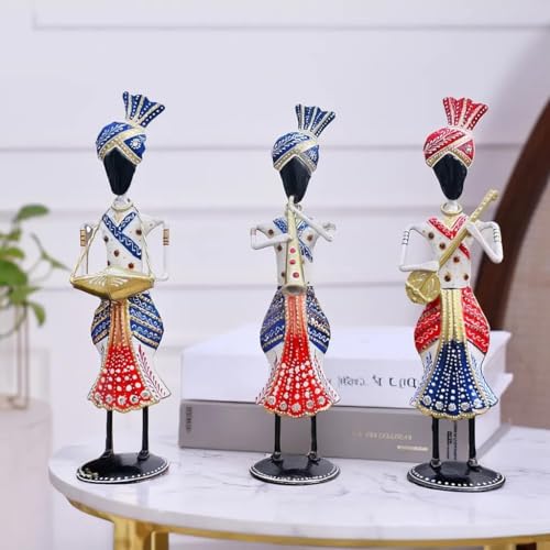 Image of Handcrafted Rajasthani Musician Figurines | Traditional Indian Art Showpiece for Home, Living Room, Office & Table Decor | Decorative Gift Item (White Tribal Musician)