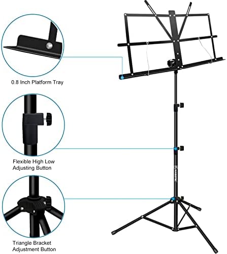 K KASONIC Music Stand, Kasonic 2 in 1 Dual-Use Folding Sheet Music Stand & Desktop Book Stand, Portable and Lightweight with Music Sheet Clip Holder