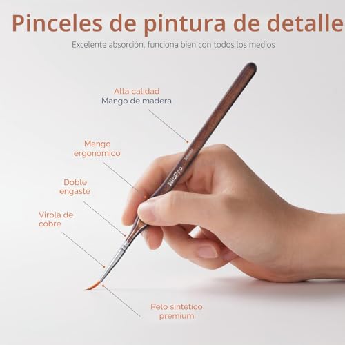 Miniatura 4 de Nicpro Pinceles Miniaturas, Pincel Seco- 21 Pinceles Para Modelismo Con Rollo De Tela Para Pintura Acrilica, Acuarela, Pincel Seco Para Detalles, Para Modelismo, Pintura En Miniatura