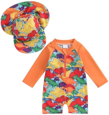 Baby Girl Swimsuit Baby Girls Long Sleeve One Piece Swimsuit Romper with Hat Bathing Suit Beach Rash Guard