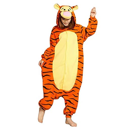 emmarcon - Pijama de Animal para Adultos y niños Unisex, Pijama de Animales de Invierno de Franela, Suave y cálido, Disfraz de Carnaval Halloween de Animales, Kigurumi Cosplay Onesies. Tigre-S