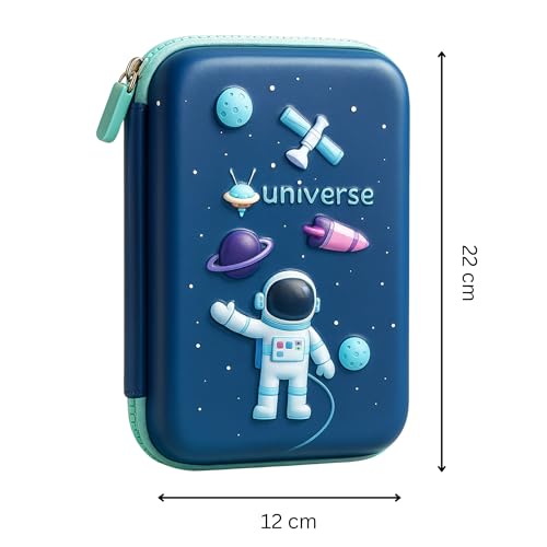 Image of Famyo Blue Astronaut & Space Pencil Box for Kids | Hard Shell School Stationery Organizer | Aesthetic Pencil Case for Boys & Girls | Cute Stationery Item for School & Travel