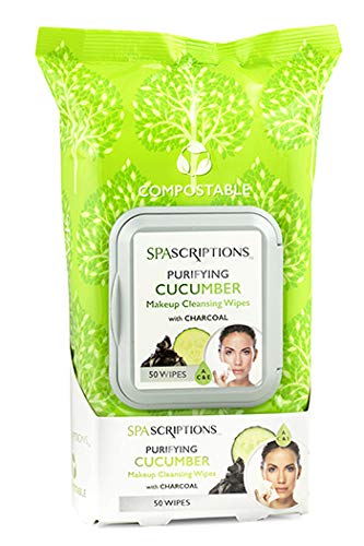 Spascriptions Compostable Makeup Remover Wipes Cleaning Wipes Face cleanser for Face Makeup - 50 Count (Vitamin C w/Collagen)