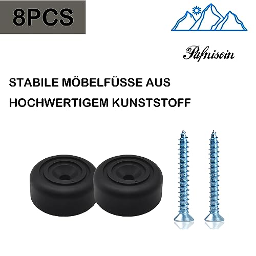 pafnisoin Möbelfüße schwarz 8 Stück Möbelbeine Rund Ø 33 x H 13 mm Schrankfüsse Kunststoff Füße für Möbel Sofa Füße mit 8 Schrauben für Schrank, Sofa, Stuhl