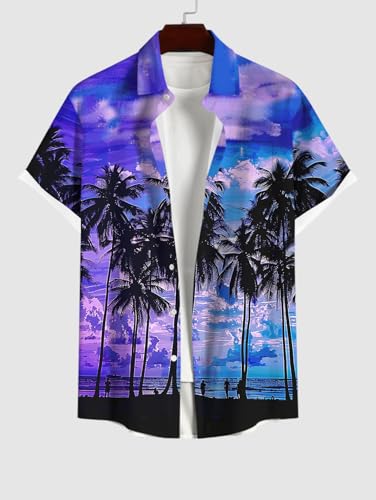Image of Matchable Couple Hawaiian Sea Beach Starfish Turtle Shell Print Shirt or Plus Size Midi Split A Line Dress