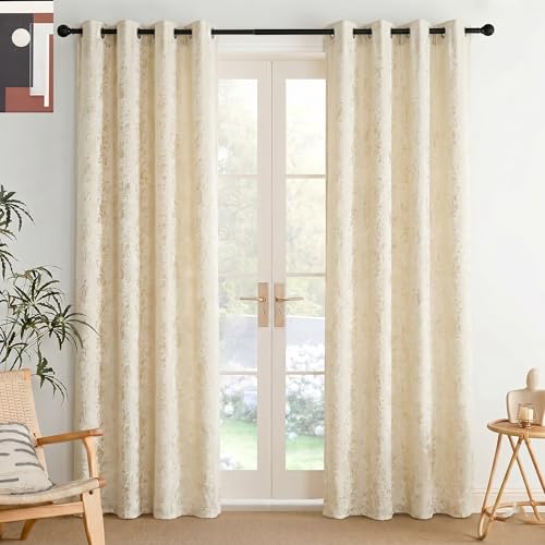 Image of IVAZA Premium Velvet Burnout Pattern 70% Blackout Opaque Curtains - Thermal Insulated, Heavy Blackout Opaques, Room Darkening Curtain for Door 8 Feet Pack of 2 Cream Burnout