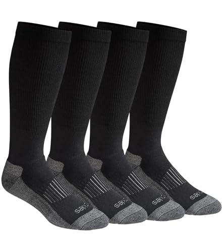 Dickies Men's Light Comfort Compression Over-The-Calf Socks, Black (4 Pairs), Large