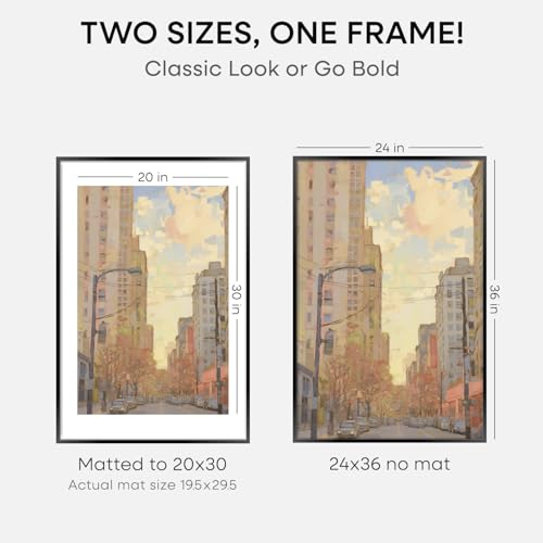 Image of Homeforia 24x36 Picture Frame Black, High End Metal 24 x 36 Large Poster Frames with Mat 20 by 30 inch Photo, 24x36 Thin Frame Matted to 20x30 in Print, 36x24 Frame, Tempered Glass, Wall Kit, Set of 1