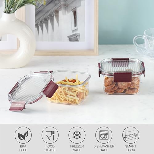 Image of CELLO Stacklock Square Pet Storage Jar for Kitchen Set of 2 Pieces, 450 ml Brown | Freezer & Fridge Safe, Airtight Stackable Pet Kitchen Storage Box Jar Container Set for Beans, Whole Grains, Spices