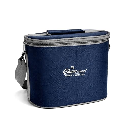 Image of Classic Steels Urban Premium Steel Lunch Box Set of 7 with Insulated Carry Bag Includes 4 Microwave Safe Leak-Proof Containers 1100 ml & 500ml Steel Bottle | BPA Free, Food Grade with Heavy Cutlery