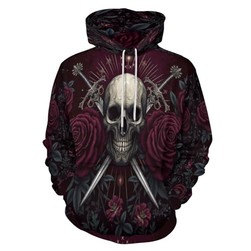 Sweat à capuche gothique homme pull manches longues femme rouge bordeaux