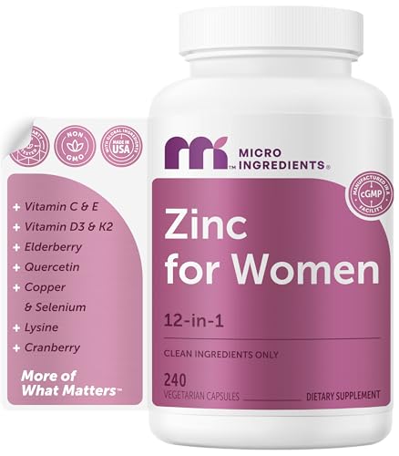 Zinc for Women 30mg Zinc Picolinate | 12-in-1 Immune Support Formula with Vitamins C E & D3 + K2 Selenium Copper Quercetin & Lysine | Filler Free Non-GMO Gluten Free | 240 Veg Capsules**
