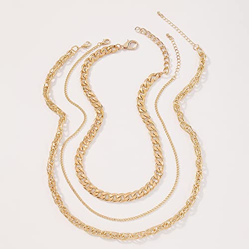 Jwicos Gold Miami Cuban Link Chain For Women And Girls Chunky Chain Necklace With Three Layer Boho Bohemia Choker (Gold) #TOP1