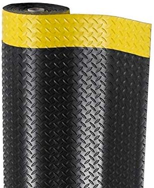 American Floor Mats - Diamond Plate Runner Mats - Durable, Abrasion Resistant Vinyl Mats, Rolls Black, Yellow Edge 3/16" Thick x 5' x 50'