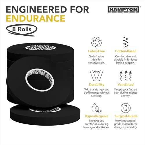 Image of Hampton Adams | As Seen on Shark Tank | Pro Finger Tape (8-Pack) | for BJJ Bouldering Crossfit Weightlift | Non-Slip Extreme Quality No-Fray Climbing Tape | Extended Wear Super Strong Adhesive