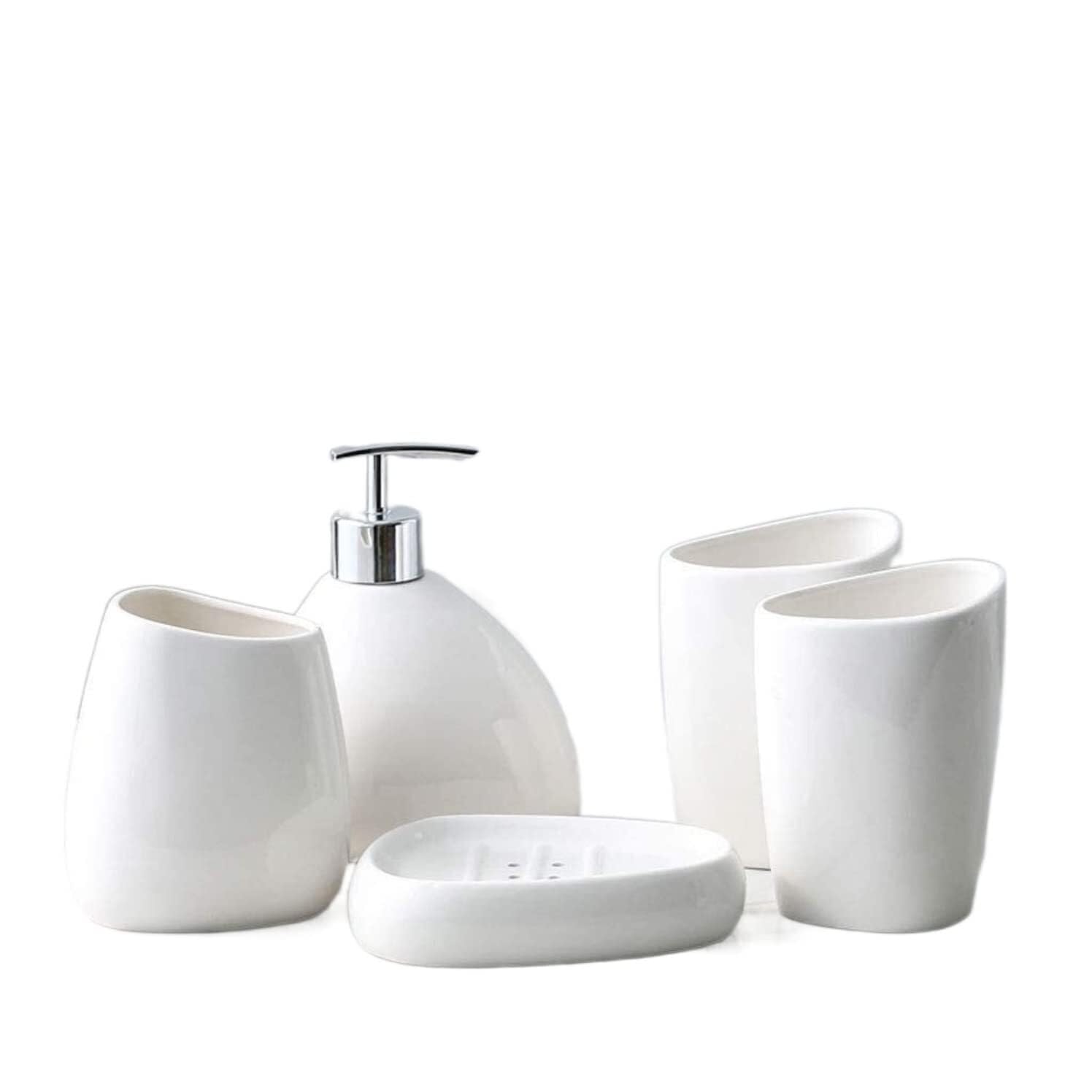 Set da bagno Accessorio da bagno in ceramica bianca 5 pezzi, con stile semplice, for regalo di inaugurazione della casa Arredamento in stile costiero