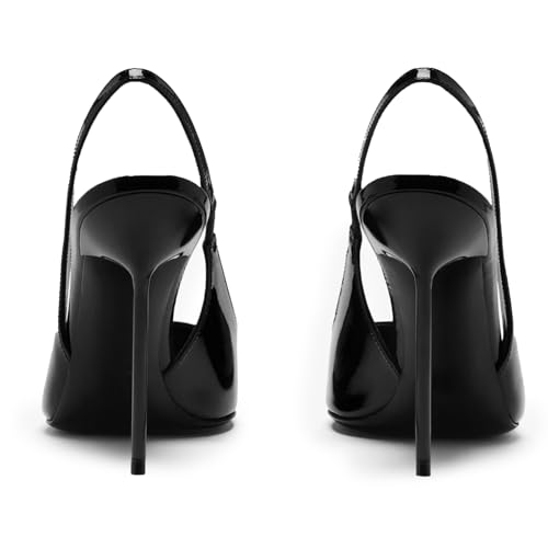 Pointed Closed Toe Slingback High Heels for Women Stilettos Stretch Slip-on Pumps Patent Leather Elegant Party Dressy Shoes, Size 6-112