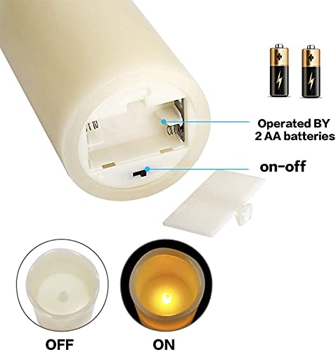 Image of VETOUR Battery Operated Flameless Candles: Remote Control LED Electric Set of 3 H4 inch5 inch6 inchD3.15 inch Ivory Real Wax Pillar Flickering Candle with Timer Home Halloween Christmas Gift Deco