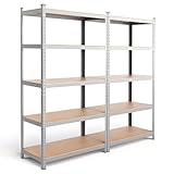 2 Unidades Estanterías Almacenaje Pesadas de 5 Niveles, Armazón de Acero, Carga Total de 875 kg, Dimensiones 180x90x40 cm, Montaje Rápido, Diseño Ajustable, Apt para Garaje, Almacén y Trastero