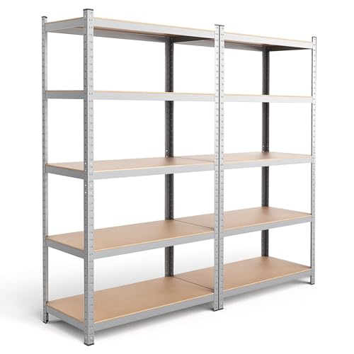 2 Unidades Estanterías Almacenaje Pesadas de 5 Niveles, Armazón de Acero, Carga Total de 875 kg, Dimensiones 180x90x40 cm, Montaje Rápido, Diseño Ajustable, Apt para Garaje, Almacén y Trastero